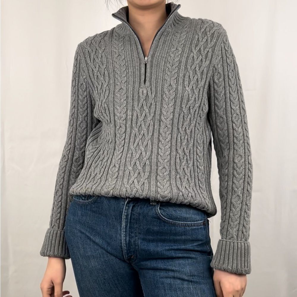 Croft & Barrow Grey Cable Knit Braided Half Zip Sweater